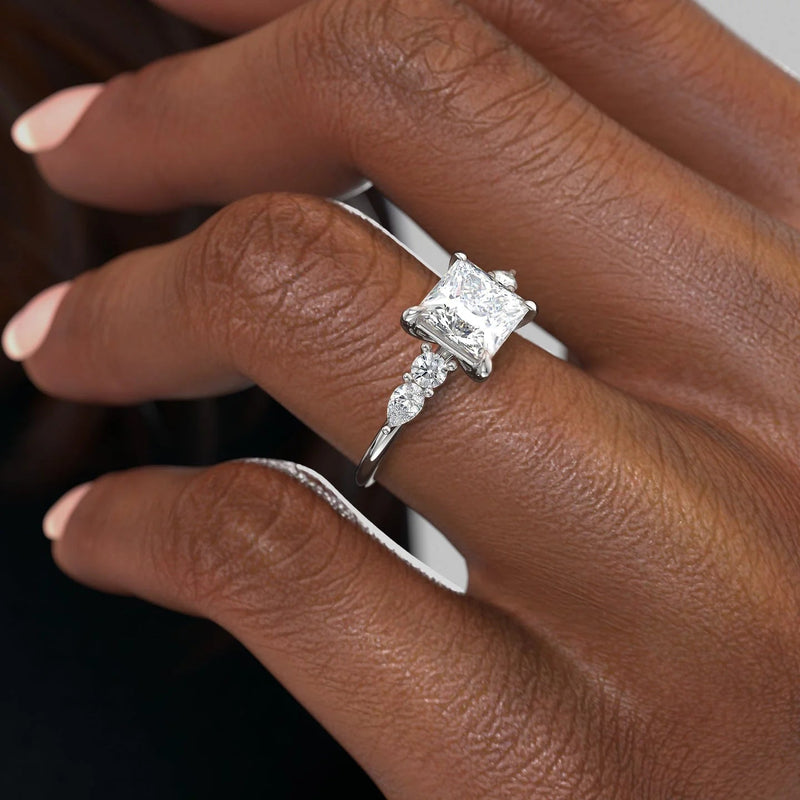 2.0- 4.0 CT Princess Cut CVD Diamond Five Stone Style Engagement Ring
