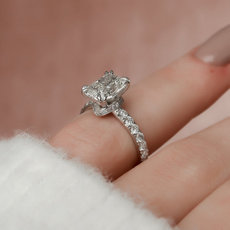 2.0 - 4.0  CT Radiant Cut CVD Diamond Hidden Halo & Pave Engagement Ring
