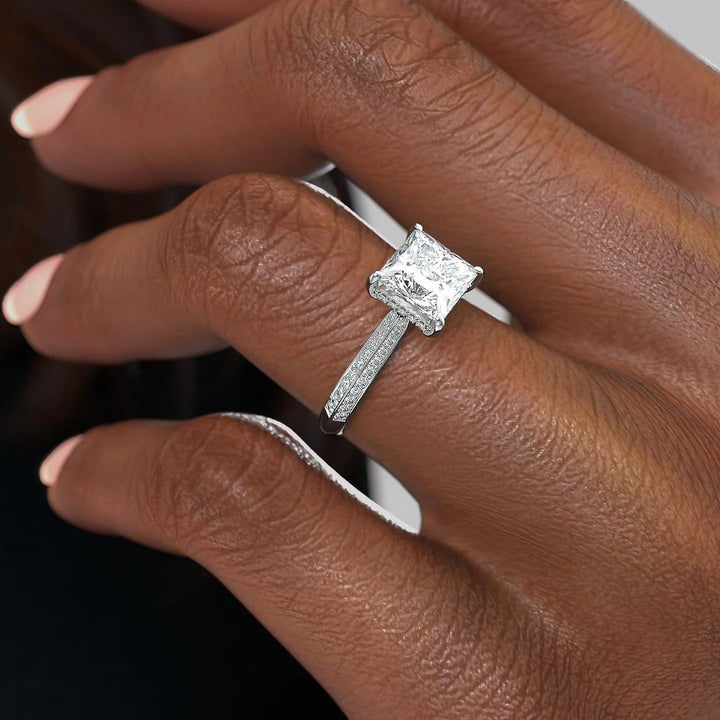 1.0 - 3.0 CT Princess Cut CVD Diamond Hidden Halo & Pave Style Engagement Ring