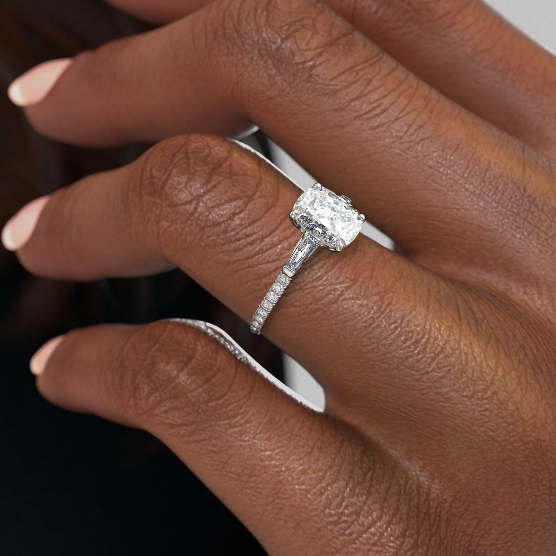 2.0 - 4.0 CT Elongated Cushion Cut CVD Diamond Three Stone & Pave Style Engagement Ring