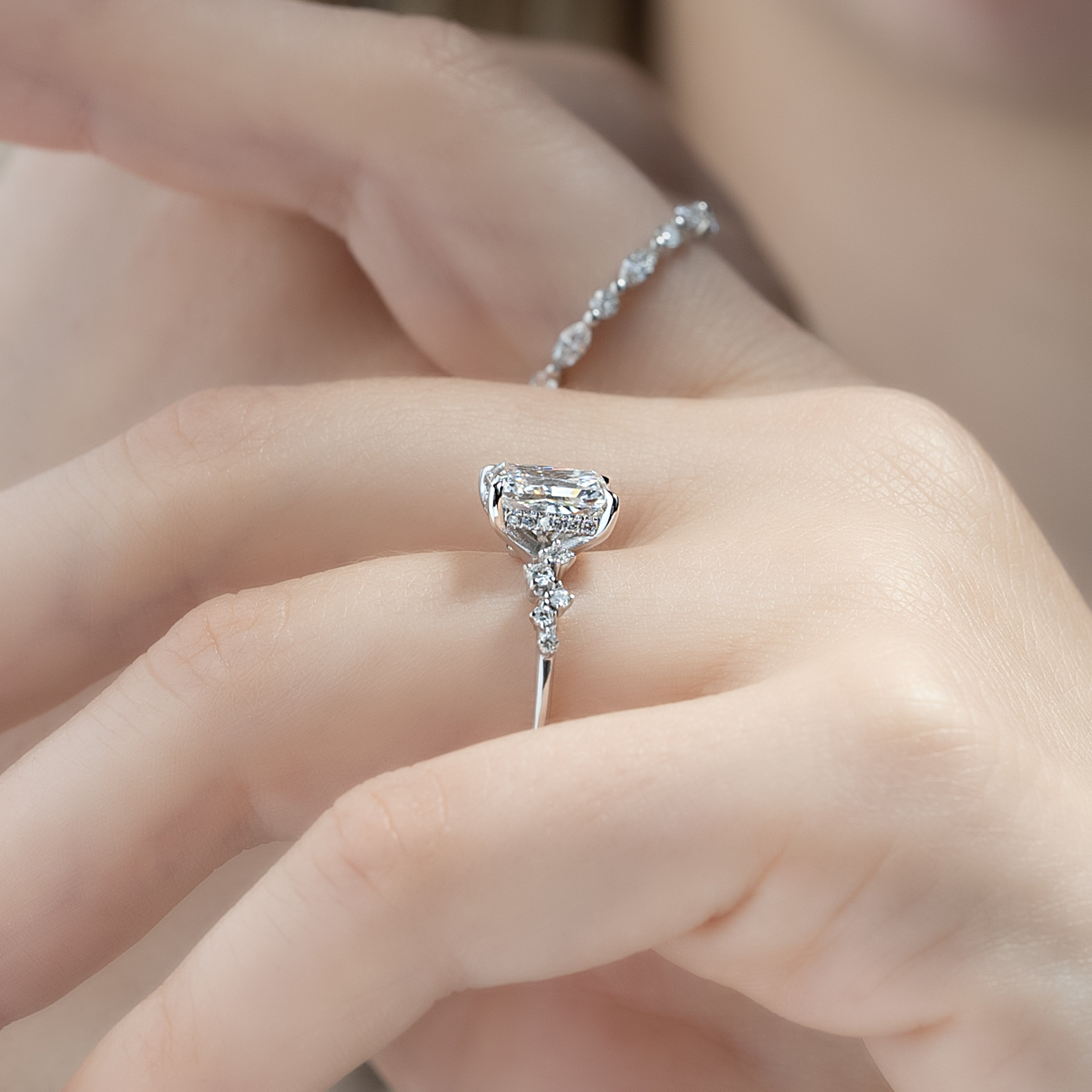 2.0 - 4.0  CT Radiant Cut CVD Diamond Hidden Halo & clustered  Engagement Ring