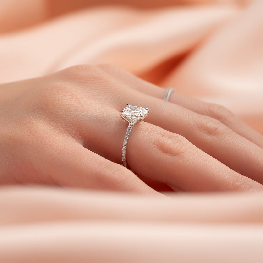 2.0 - 4.0 CT Elongated Cushion Cut CVD Diamond Pave Engagement Ring