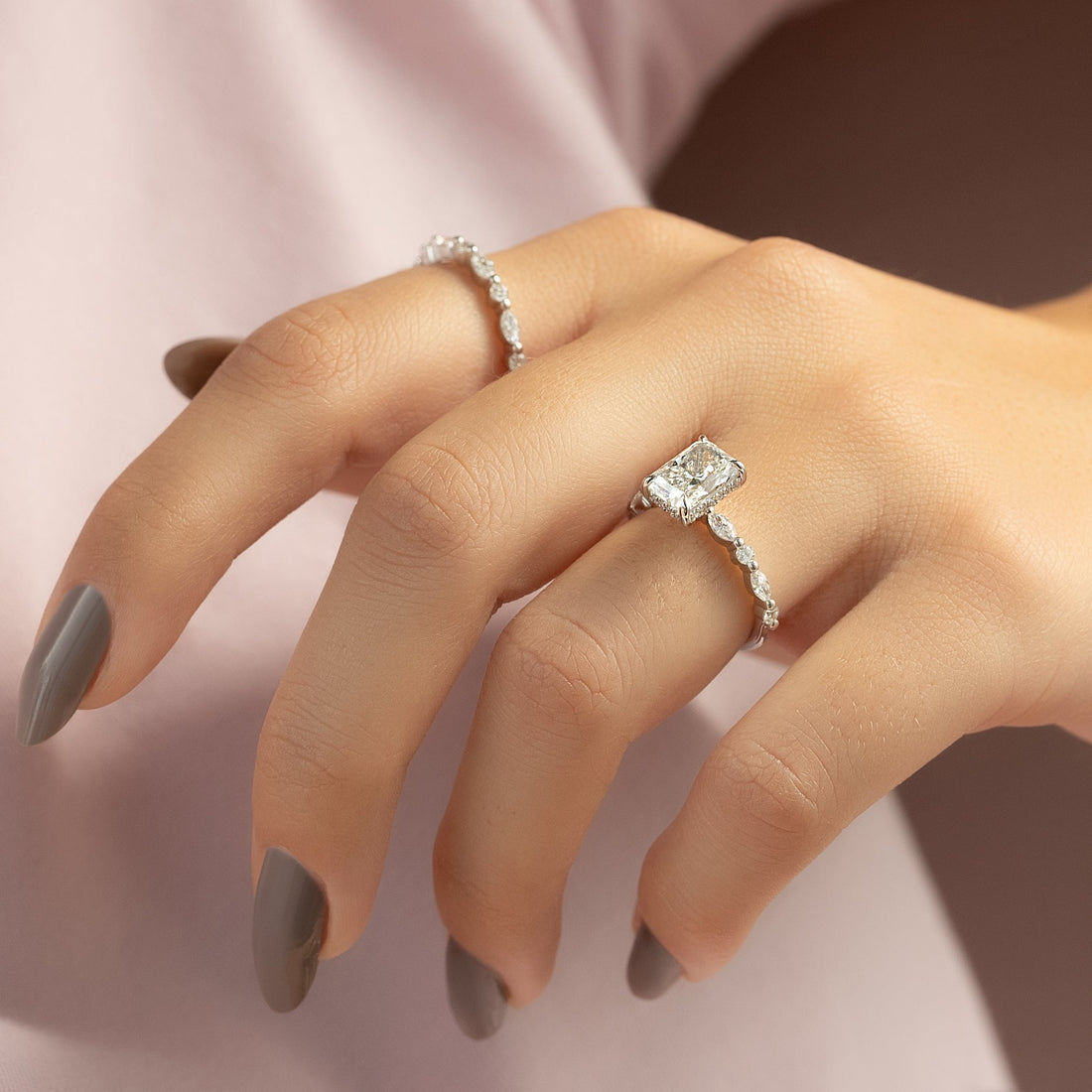 2.0 - 4.0  CT Radiant Cut CVD Diamond Hidden Halo & Pave Engagement Ring
