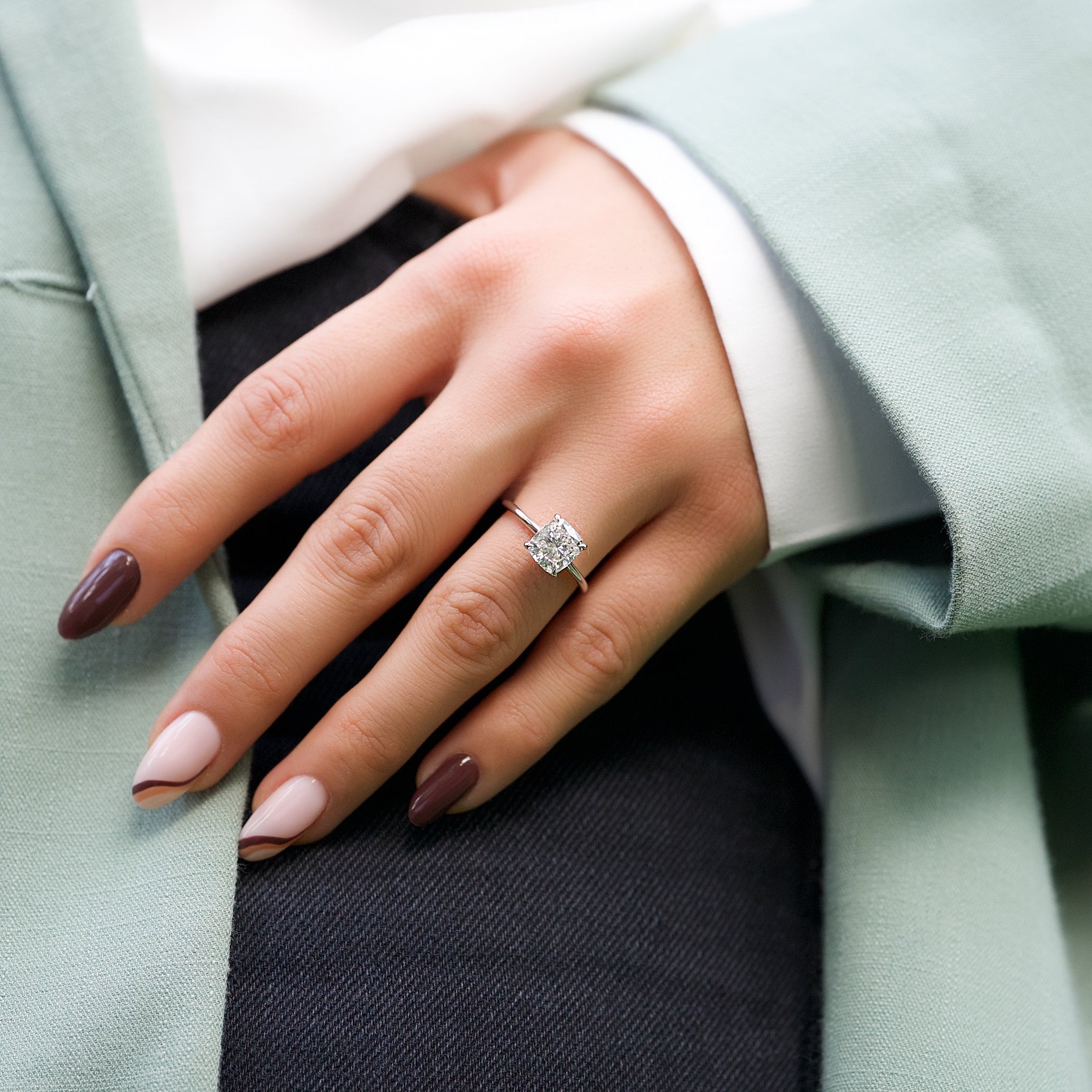 2.0 - 4.0 CT Elongated Cushion Cut CVD Diamond Hidden Halo Engagement Ring