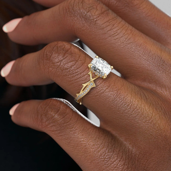 2.0 - 4.0 CT Elongated Cushion Cut CVD Diamond Twig Pave Style Engagement Ring