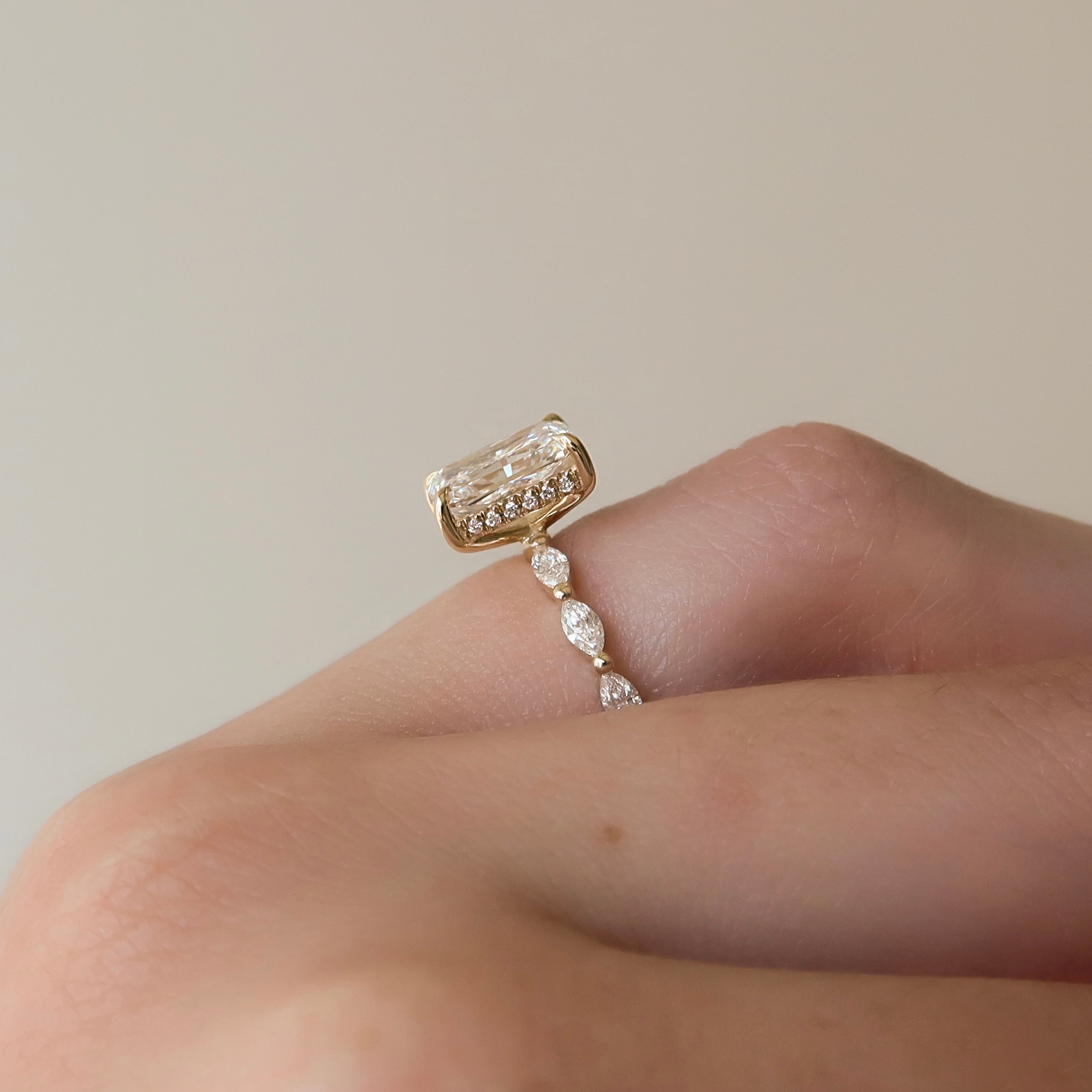 2.0 - 4.0  CT Radiant Cut CVD Diamond Hidden Halo & Pave Engagement Ring