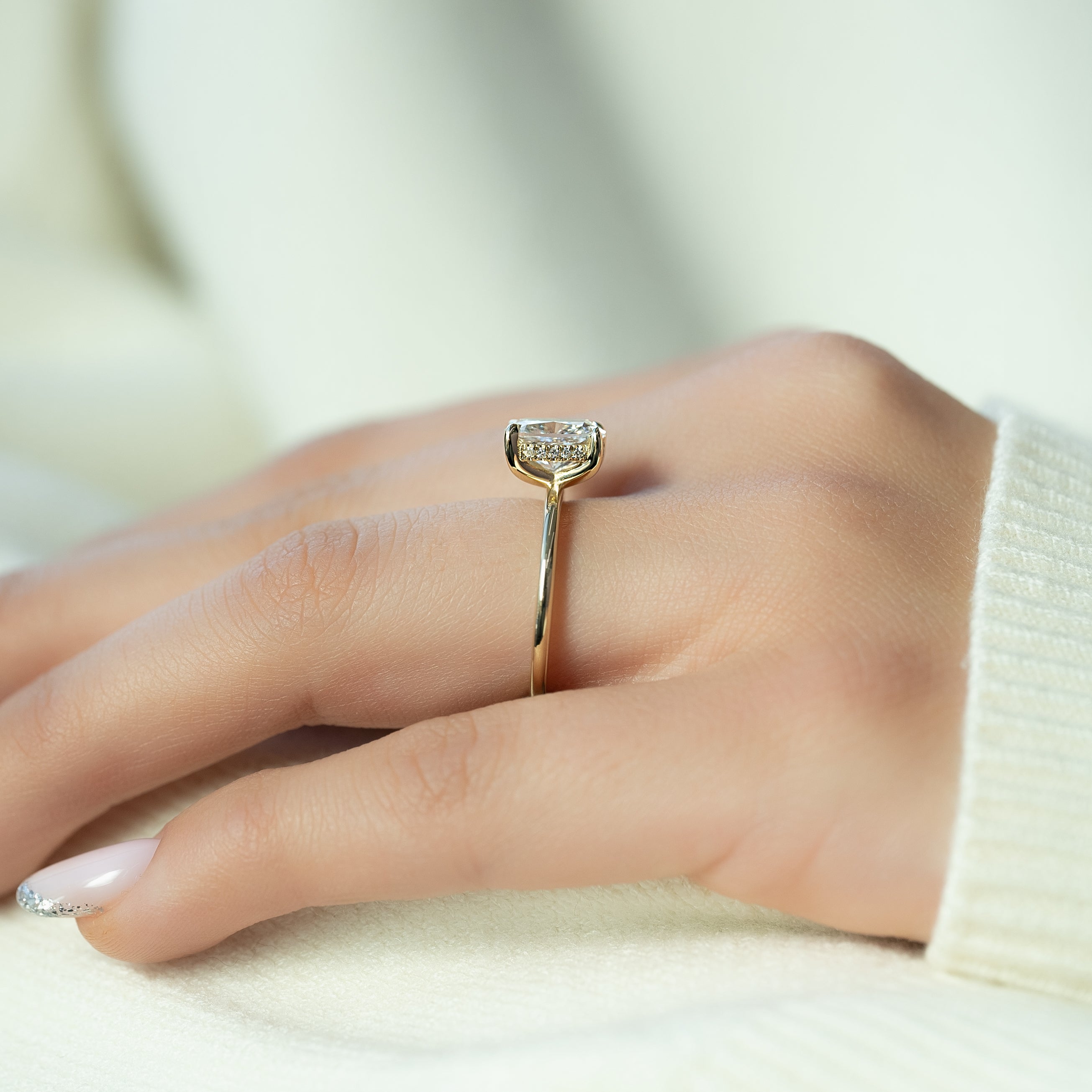 2.0 - 4.0 CT Elongated Cushion Cut CVD Diamond Hidden Halo Engagement Ring