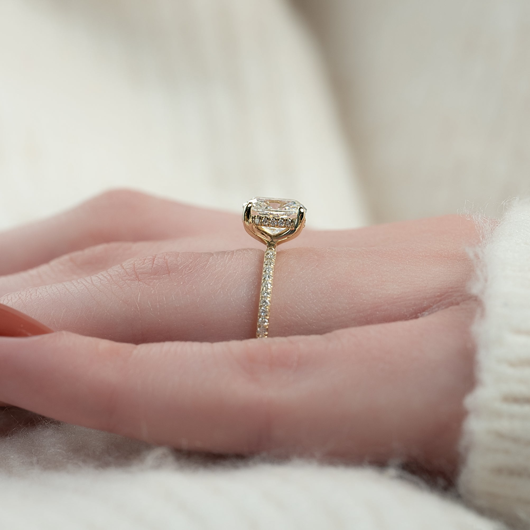 2.0 - 4.0 CT Elongated Cushion Cut CVD Diamond Hidden Halo & Pave Style Engagement Ring