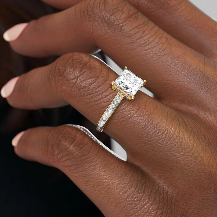 2.0 - 4.0  CT Princess Cut CVD Diamond Hidden Halo & Pave Engagement Ring