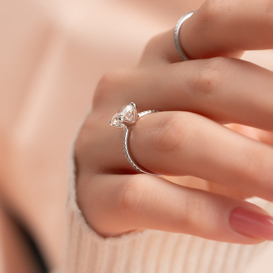 2.0 - 4.0 CT Elongated Cushion Cut CVD Diamond Pave Engagement Ring