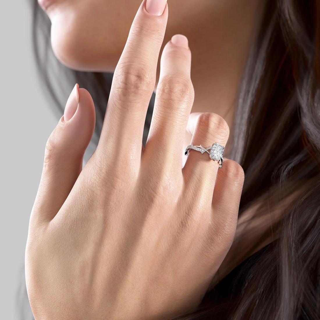 2.0 - 4.0 CT Elongated Cushion Cut CVD Diamond Twig Pave Style Engagement Ring