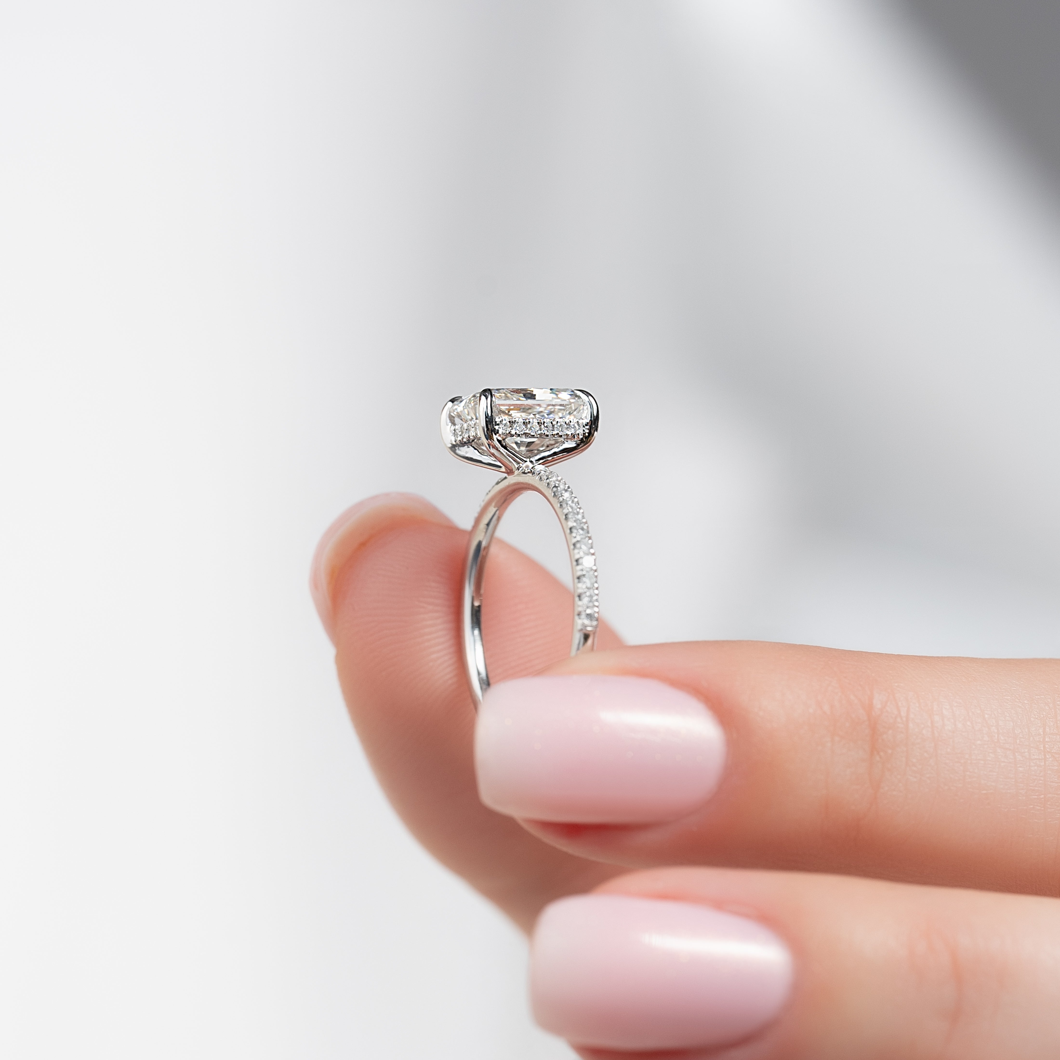 2.0 - 4.0  CT Radiant Cut CVD Diamond Hidden Halo & Pave Engagement Ring