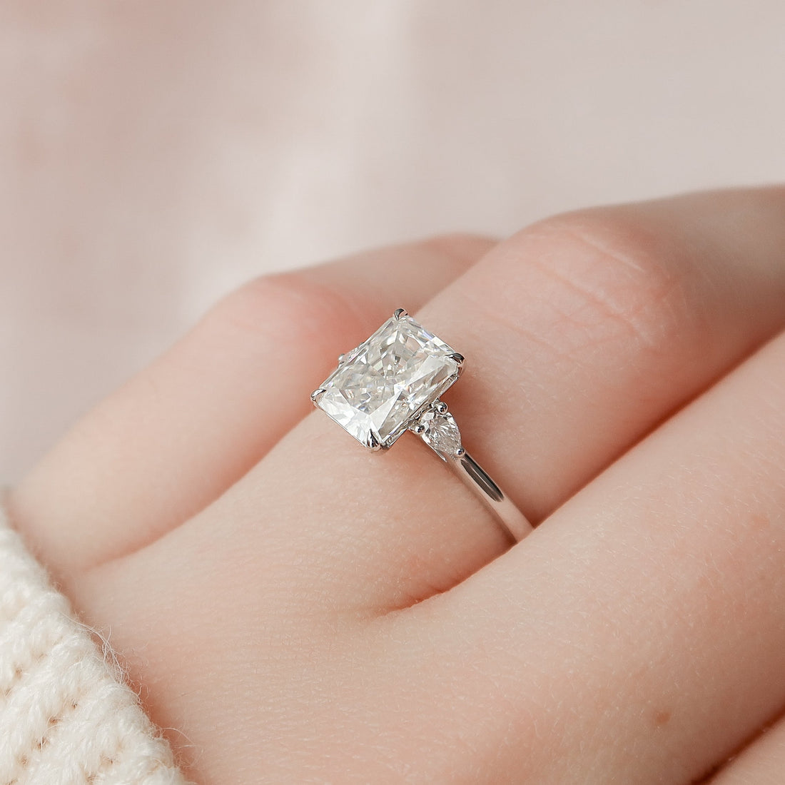 2.0 - 4.0  CT Radiant Cut CVD Diamond Three Stone Engagement Ring