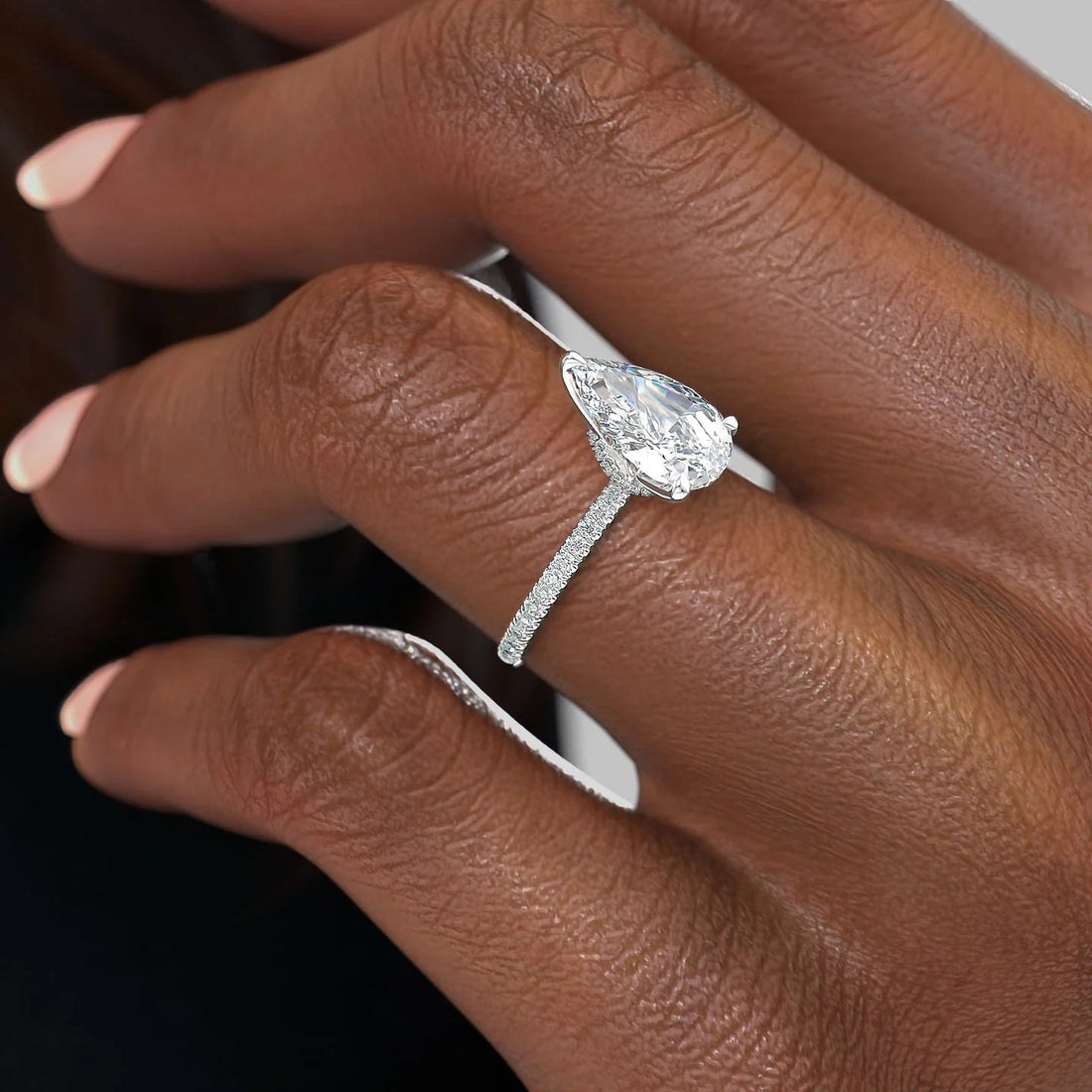 1.0 - 3.0 CT Pear Cut CVD Diamond Hidden Halo & Pave Engagement Ring