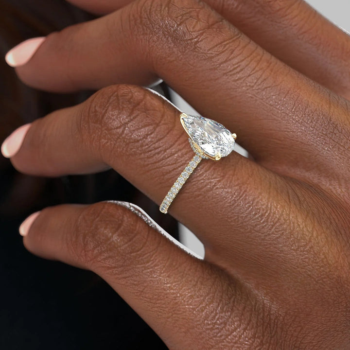 1.0 - 3.0 CT Pear Cut CVD Diamond Hidden Halo & Pave Engagement Ring