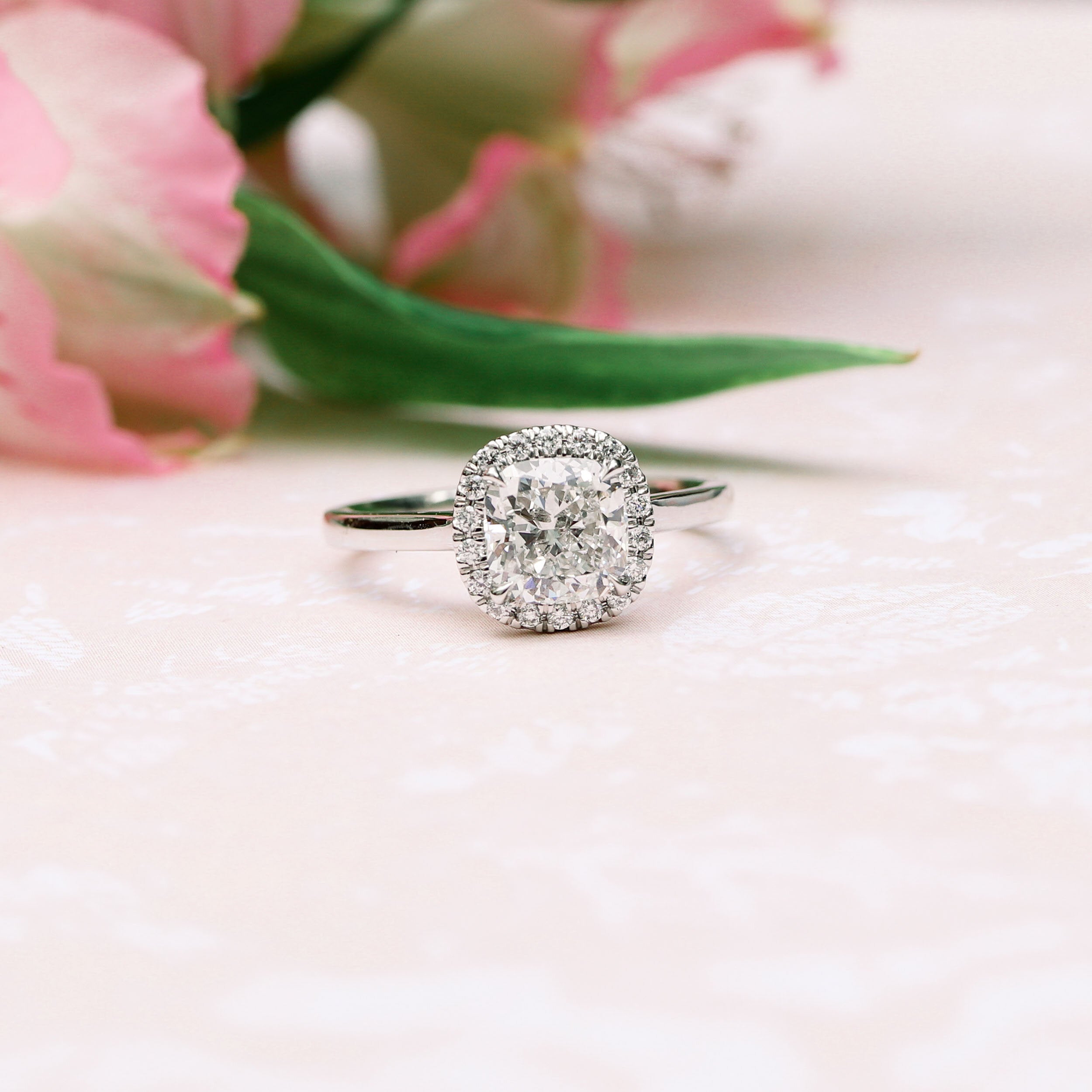 2.0CT Cushion Cut Moissanite Halo Engagement Ring
