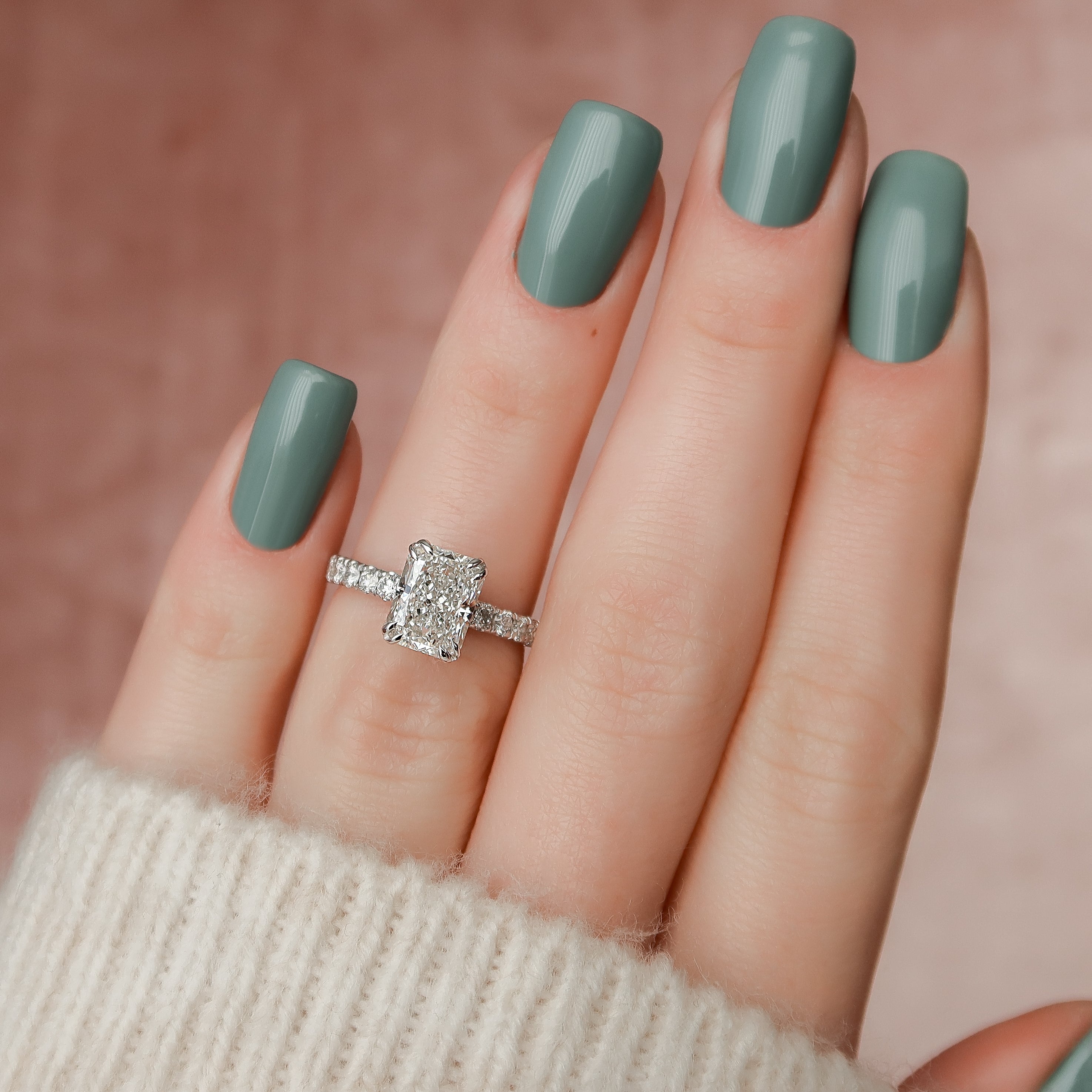 2.0 - 4.0  CT Radiant Cut CVD Diamond Hidden Halo & Pave Engagement Ring