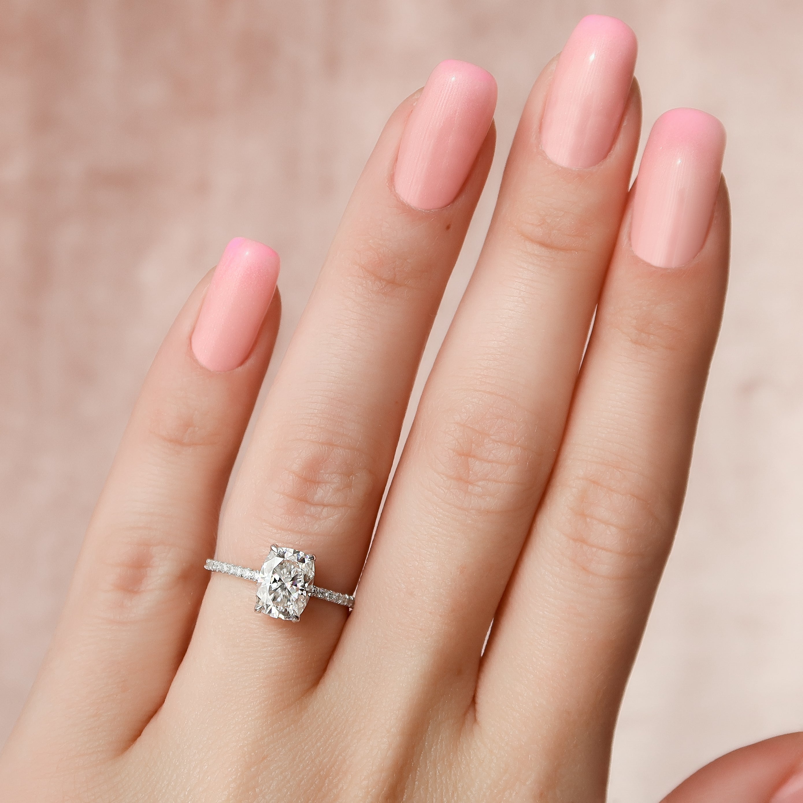 2.0 - 4.0 CT Elongated Cushion Cut CVD Diamond Hidden Halo & Pave Style Engagement Ring