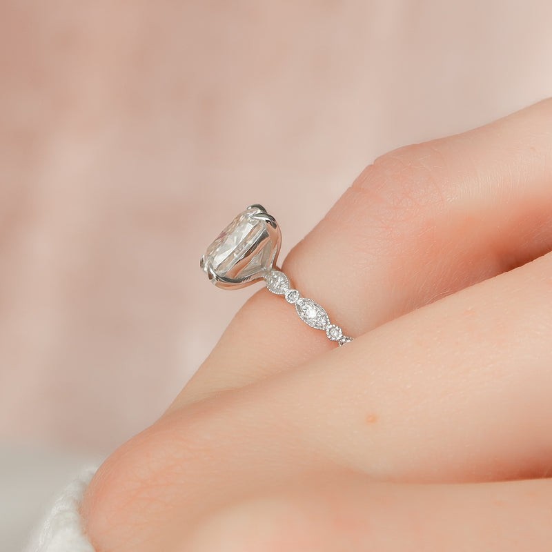 2.0 - 4.0 CT Elongated Cushion Cut CVD Diamond vintage Engagement Ring