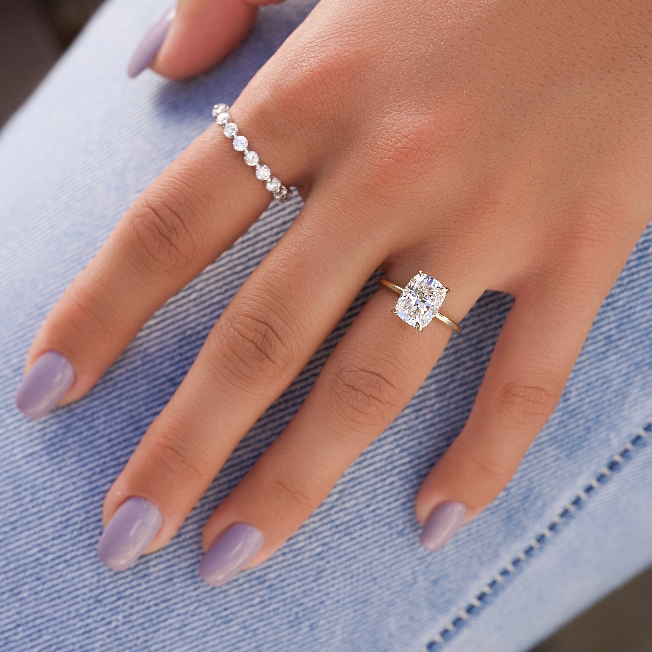 2.0 - 4.0 CT Elongated Cushion Cut CVD Diamond Hidden Halo Engagement Ring