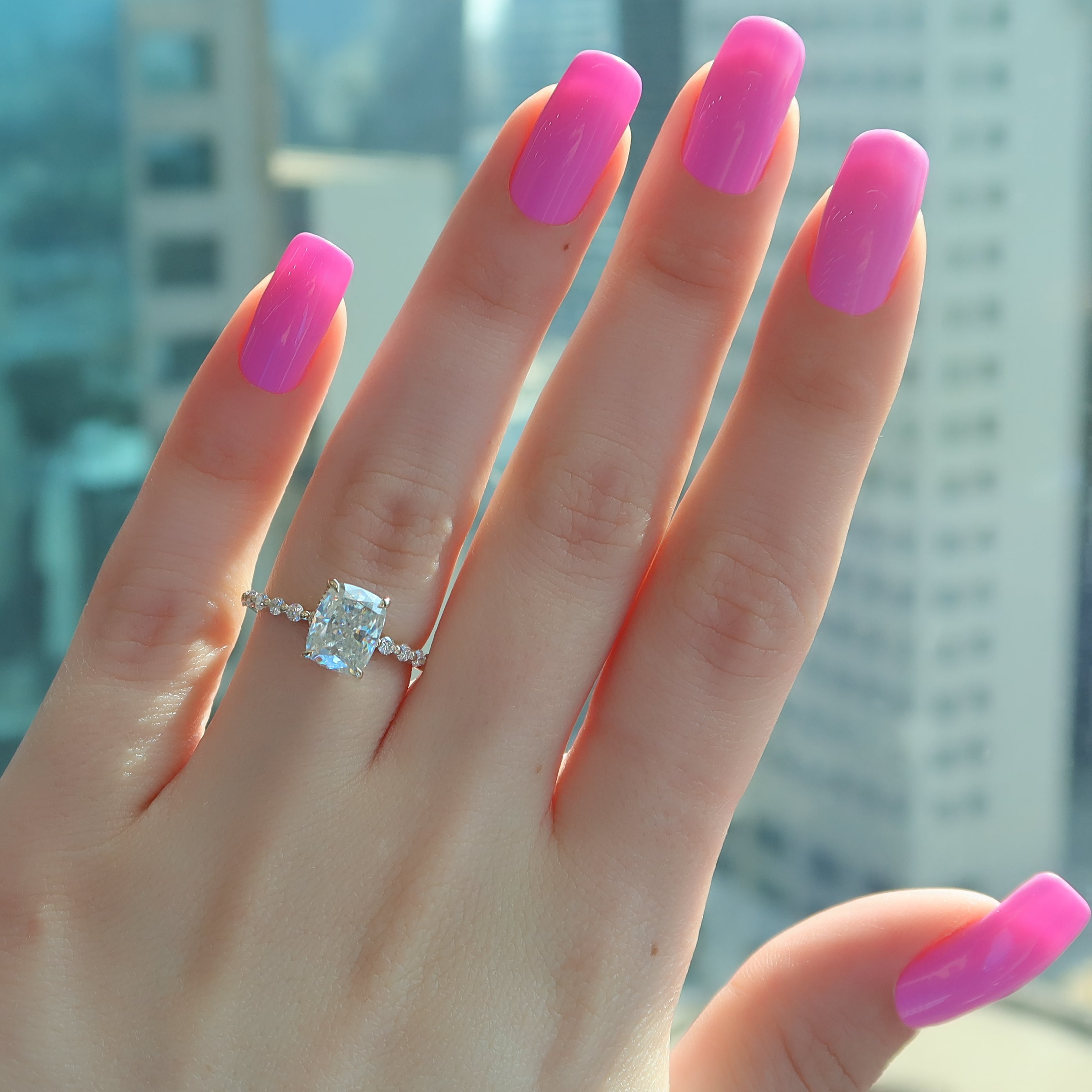 2.0 - 4.0 CT Elongated Cushion Cut CVD Diamond Hidden Halo & Pave Style Engagement Ring