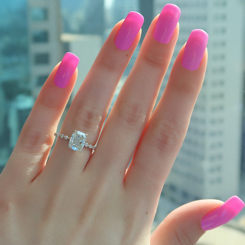 2.0 - 4.0 CT Elongated Cushion Cut CVD Diamond Hidden Halo & Pave Style Engagement Ring