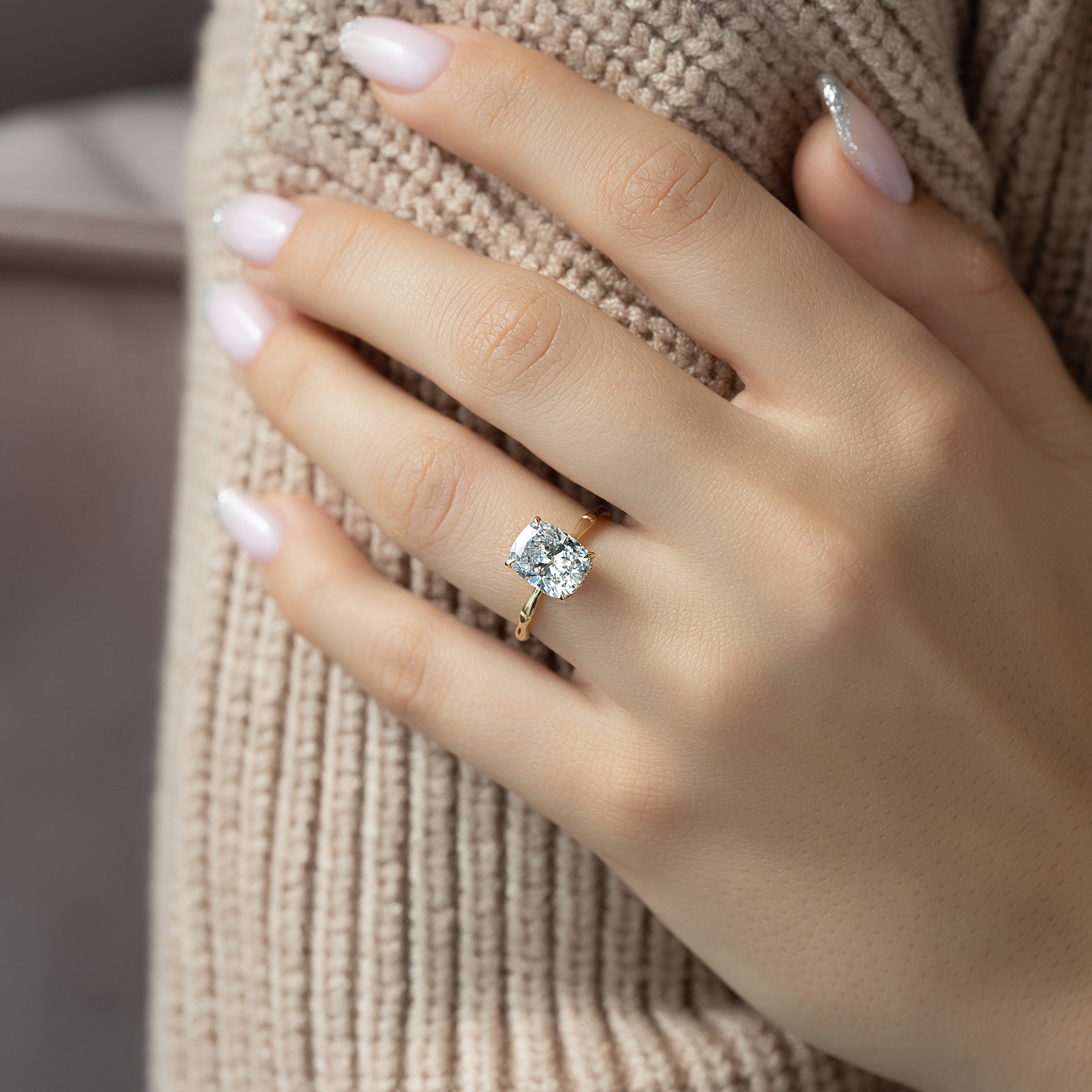 2.0 - 4.0 CT Elongated Cushion Cut CVD Diamond Hidden Halo Engagement Ring