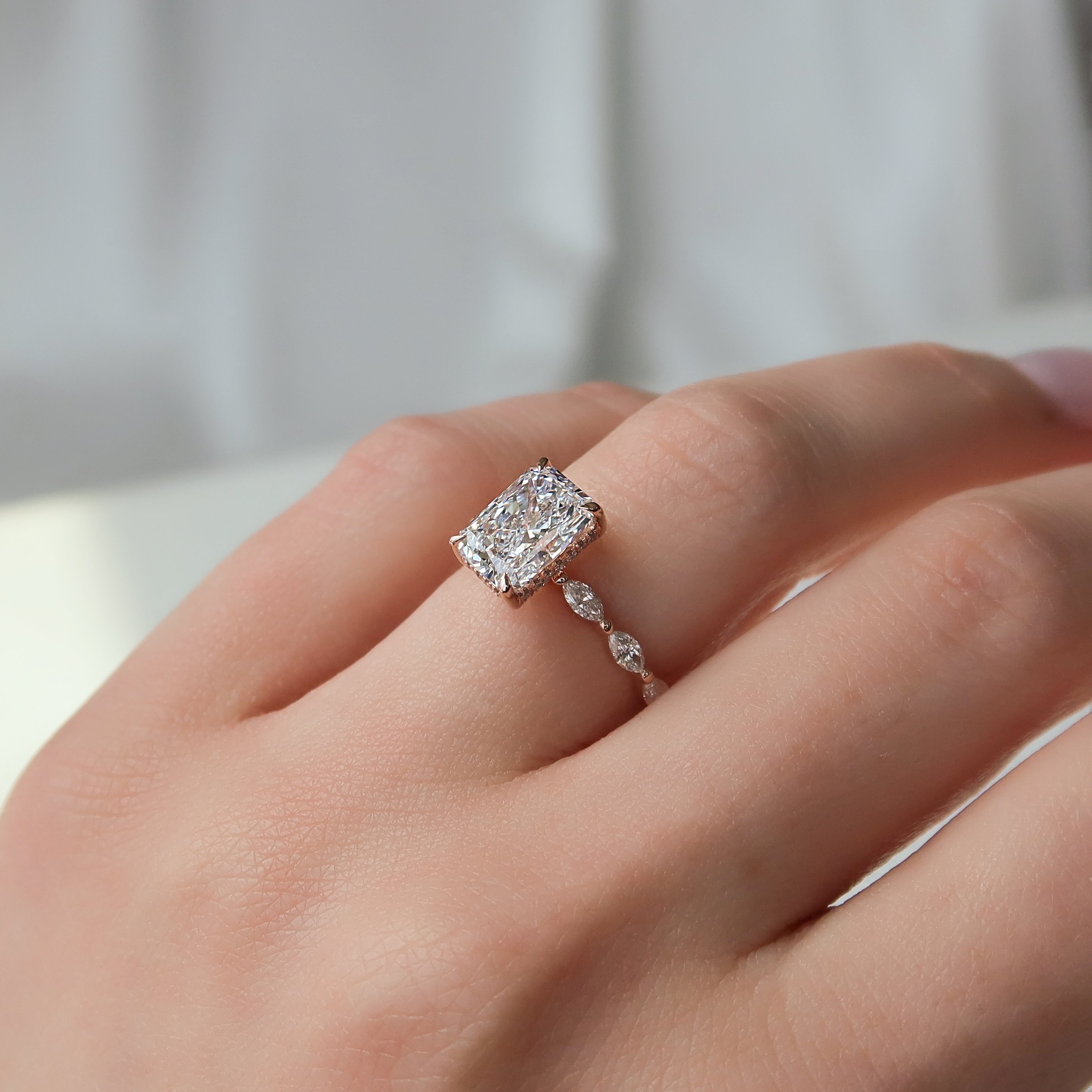 2.0 - 4.0  CT Radiant Cut CVD Diamond Hidden Halo & Pave Engagement Ring
