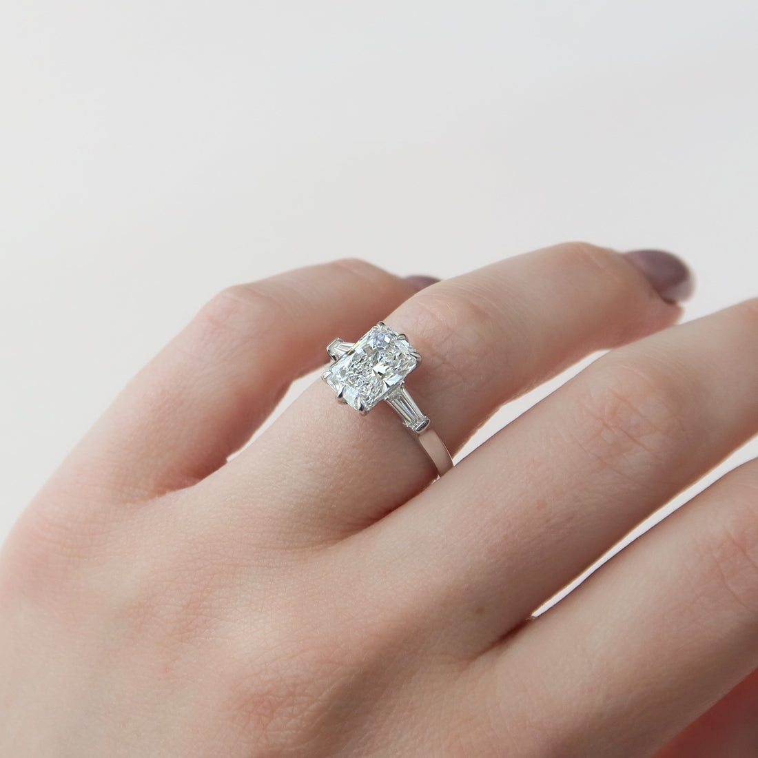 2.0 - 4.0  CT Radiant Cut CVD Diamond Three Stone Style Engagement Ring