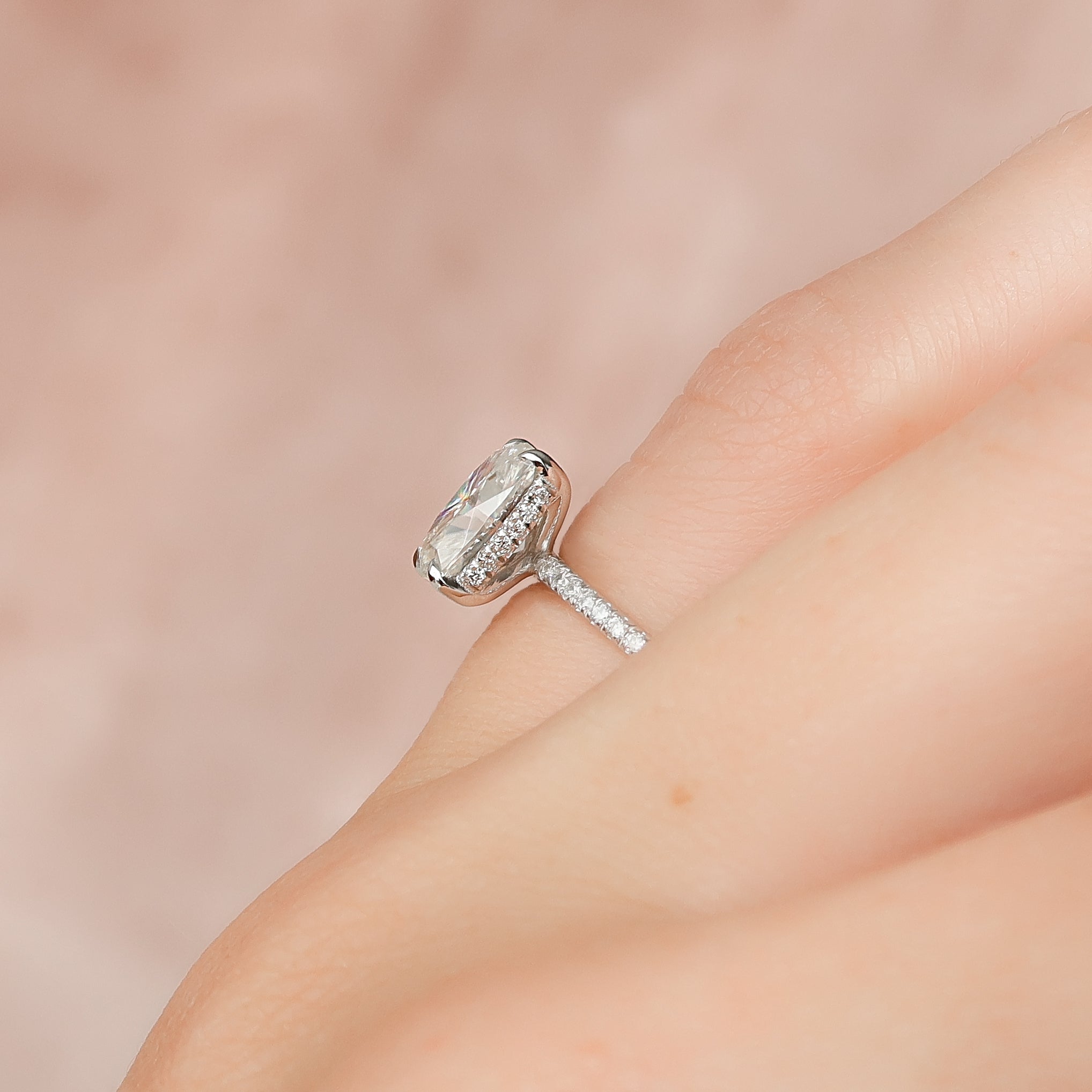 2.0 - 4.0 CT Elongated Cushion Cut CVD Diamond Hidden Halo & Pave Style Engagement Ring