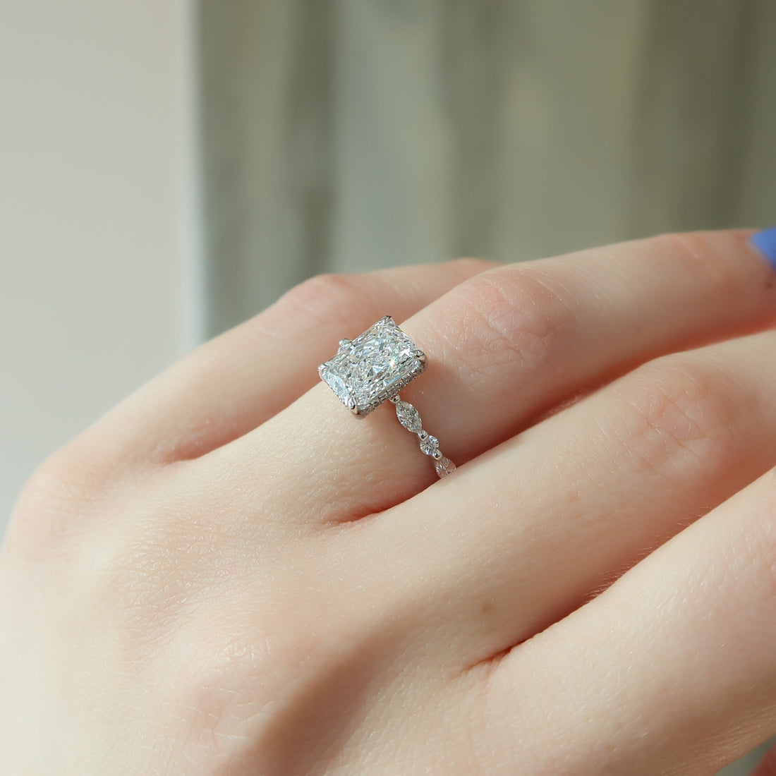 2.0 - 4.0  CT Radiant Cut CVD Diamond Hidden Halo & Pave Engagement Ring