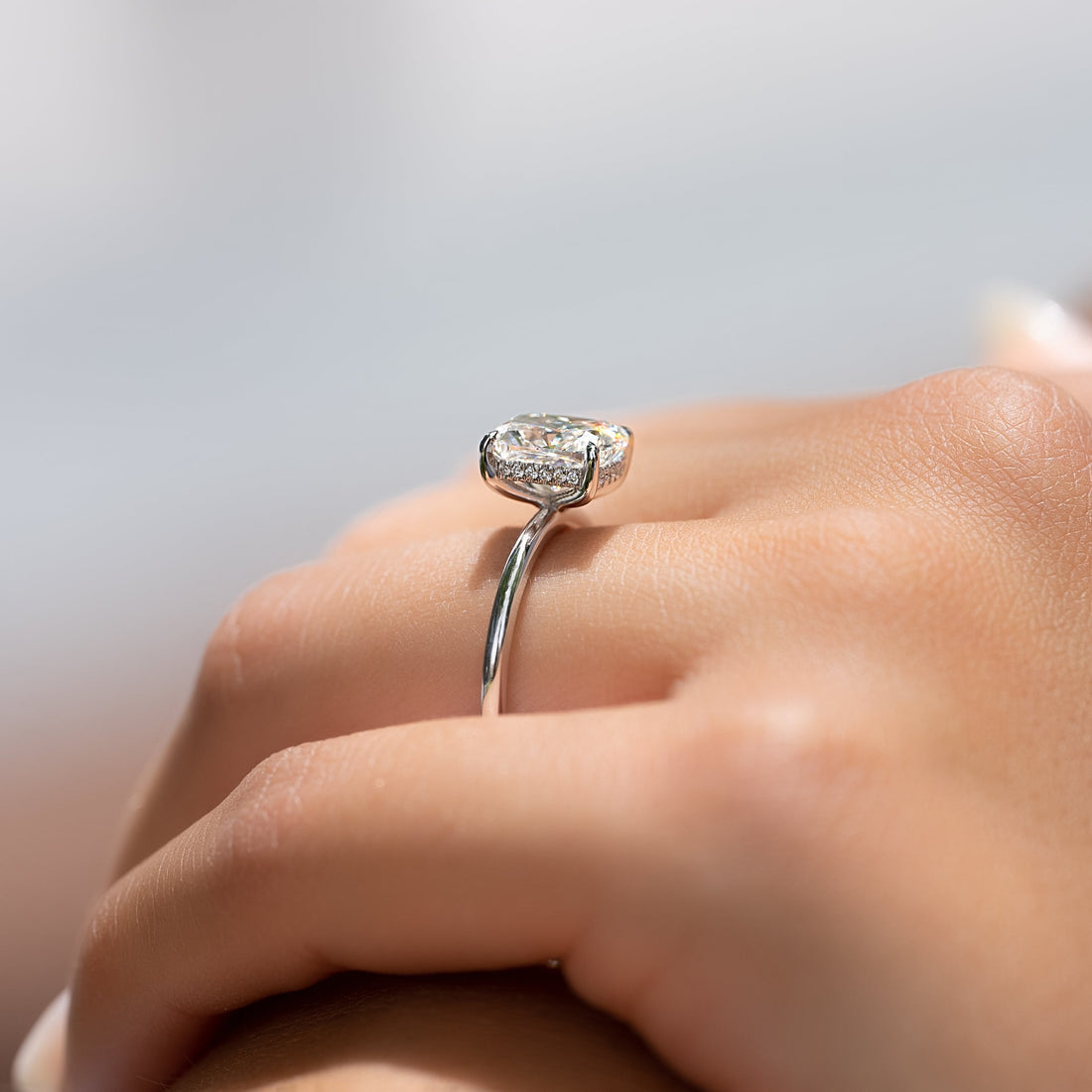 2.0 - 4.0 CT Elongated Cushion Cut CVD Diamond Hidden Halo Engagement Ring