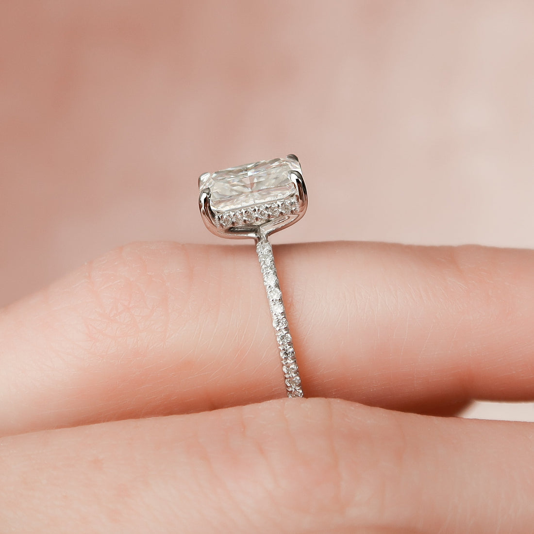 2.0 - 4.0  CT Radiant Cut CVD Diamond Hidden Halo & Pave Engagement Ring