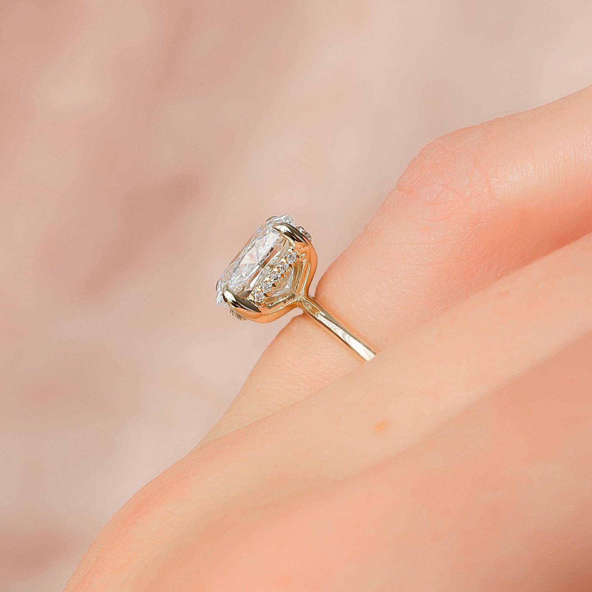 2.0 - 4.0 CT Elongated Cushion Cut CVD Diamond Hidden Halo Engagement Ring