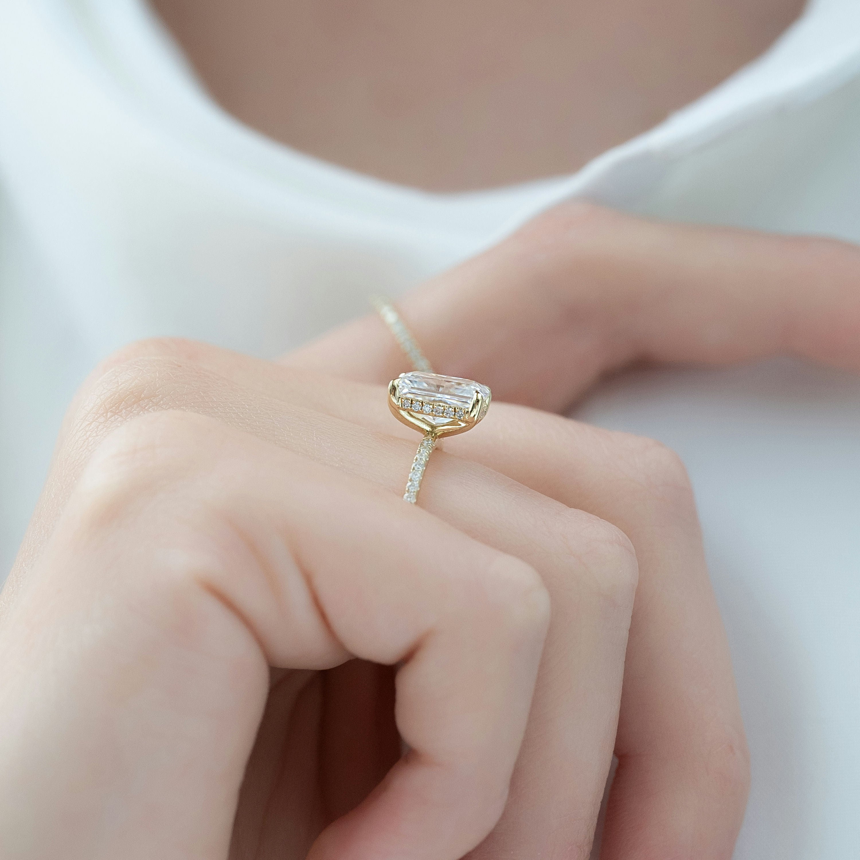 2.0 - 4.0  CT Radiant Cut CVD Diamond Hidden Halo & Pave Engagement Ring