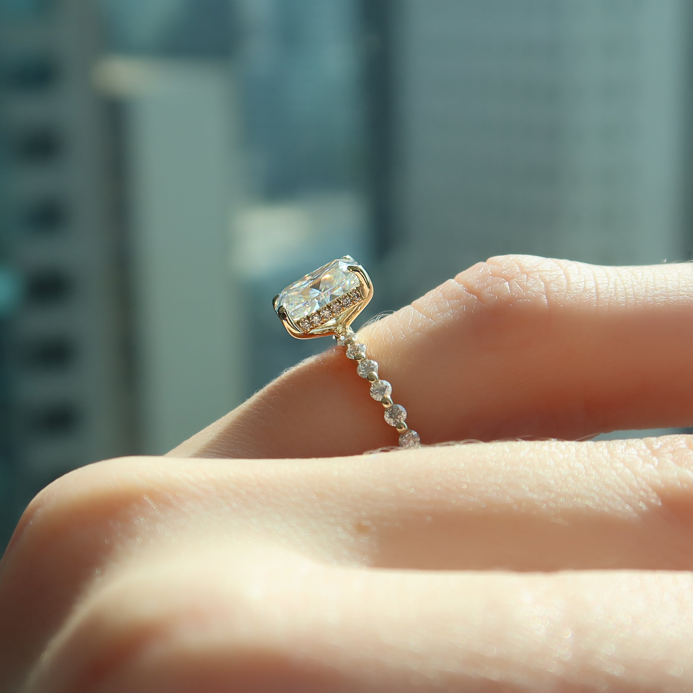 2.0 - 4.0 CT Elongated Cushion Cut CVD Diamond Hidden Halo & Pave Style Engagement Ring