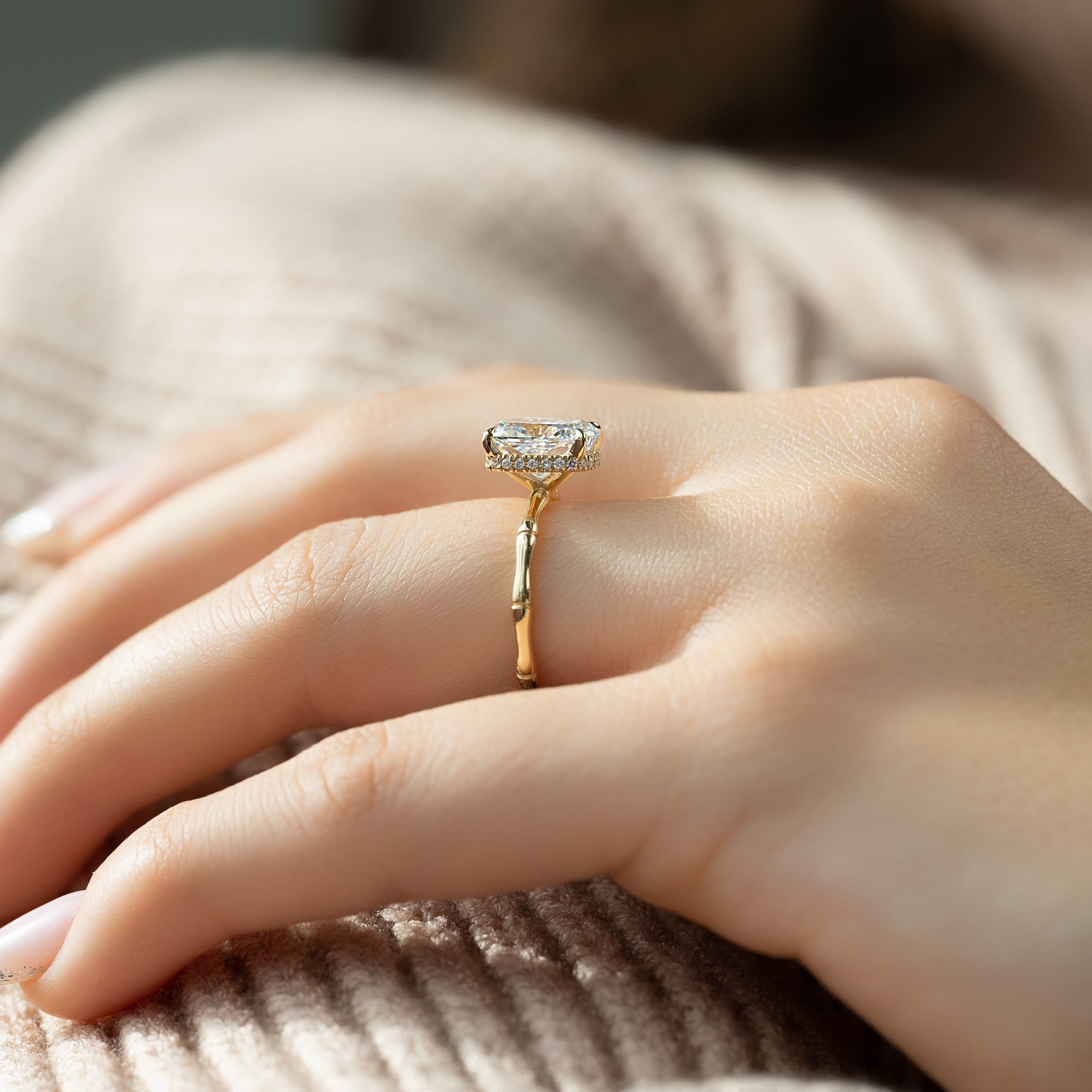 2.0 - 4.0 CT Elongated Cushion Cut CVD Diamond Hidden Halo Engagement Ring