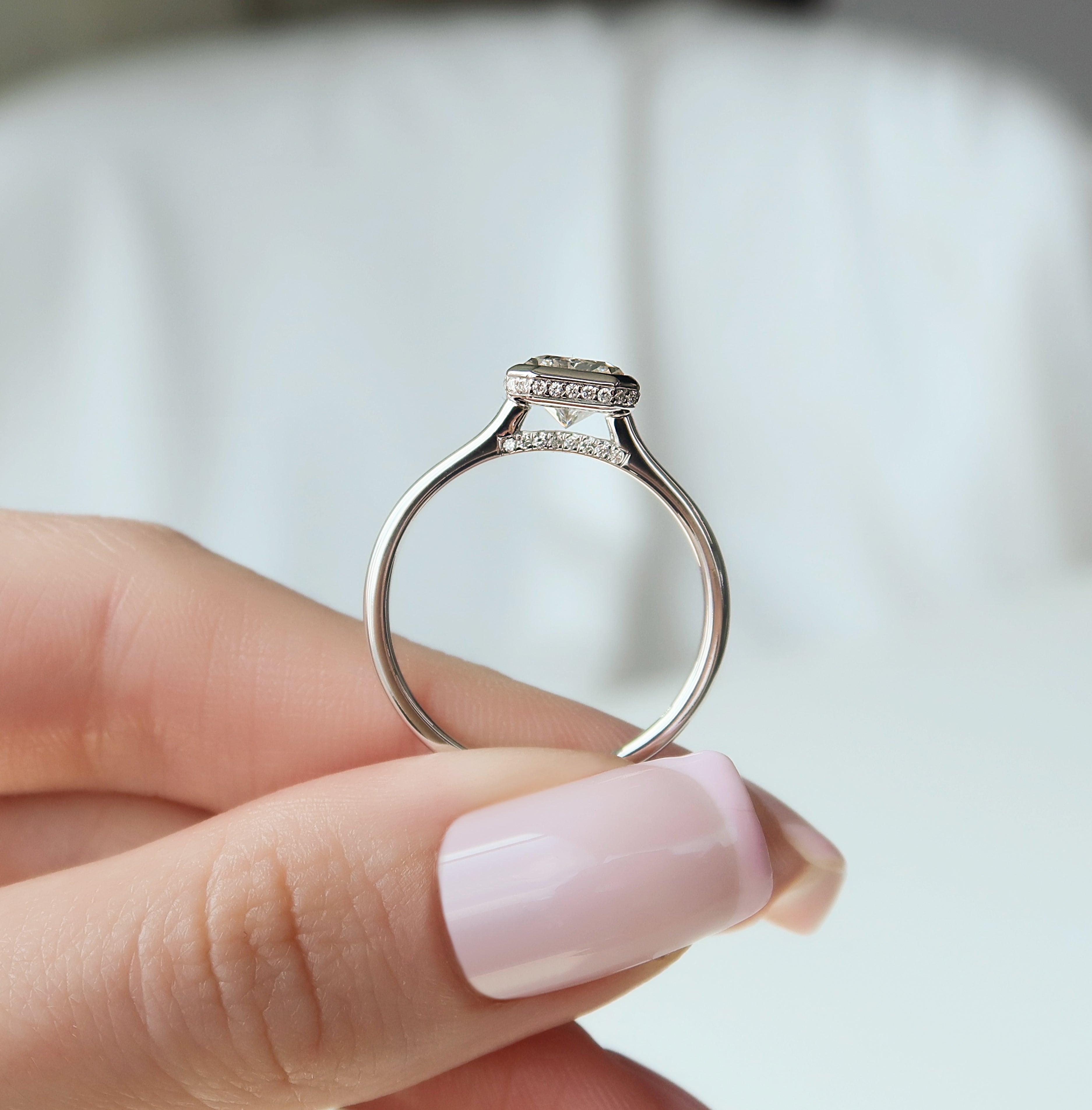 2.0 - 4.0  CT Radiant Cut CVD Diamond Bezel Hidden Halo Engagement Ring