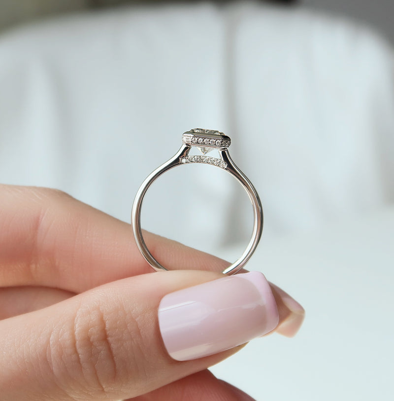 2.0 - 4.0  CT Radiant Cut CVD Diamond Bezel Hidden Halo Engagement Ring