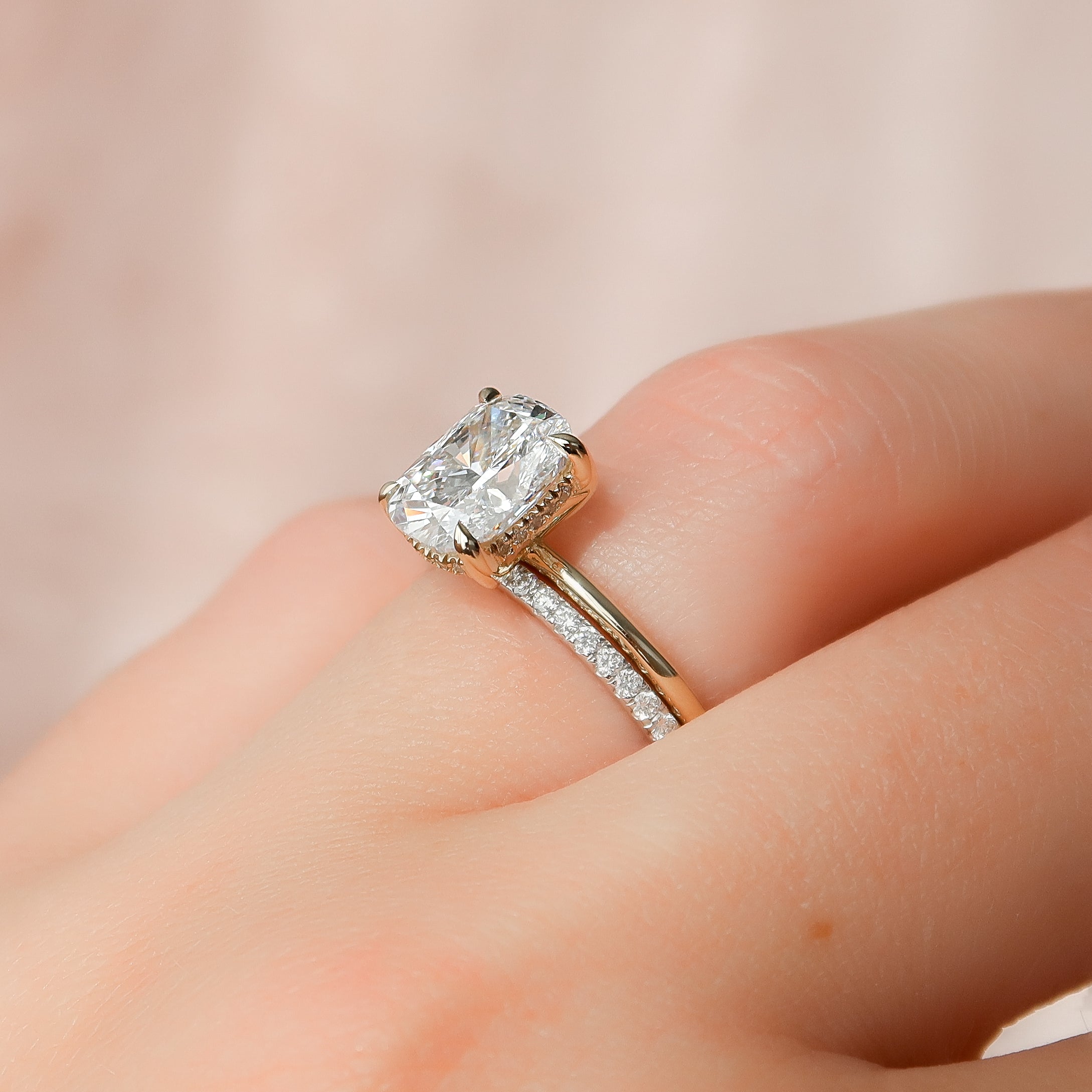 2.0 - 4.0 CT Elongated Cushion Cut CVD Diamond Hidden Halo Engagement Ring