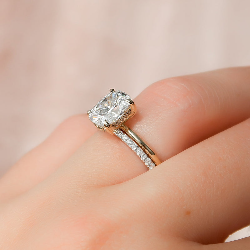 2.0 - 4.0 CT Elongated Cushion Cut CVD Diamond Hidden Halo Engagement Ring
