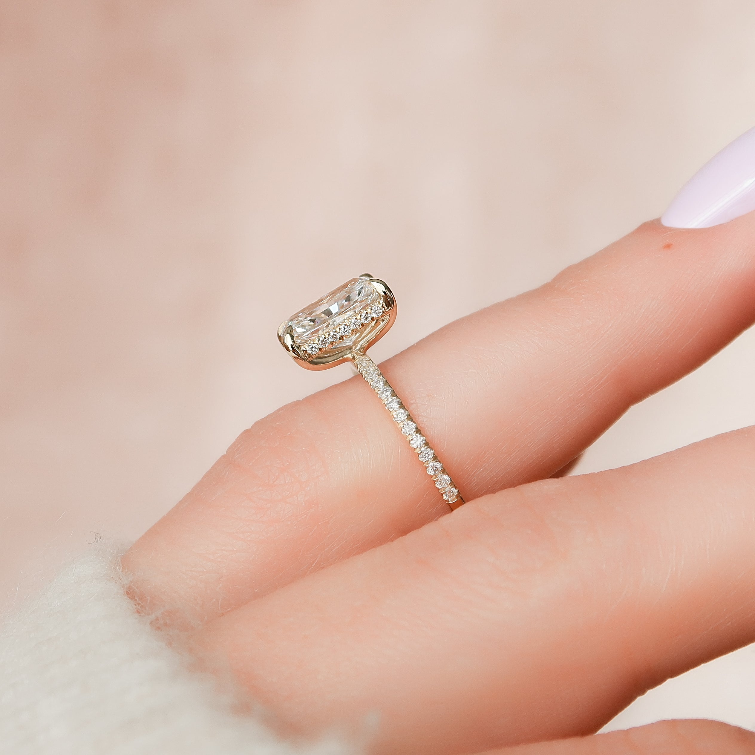 2.0 - 4.0  CT Radiant Cut CVD Diamond Hidden Halo & Pave Engagement Ring