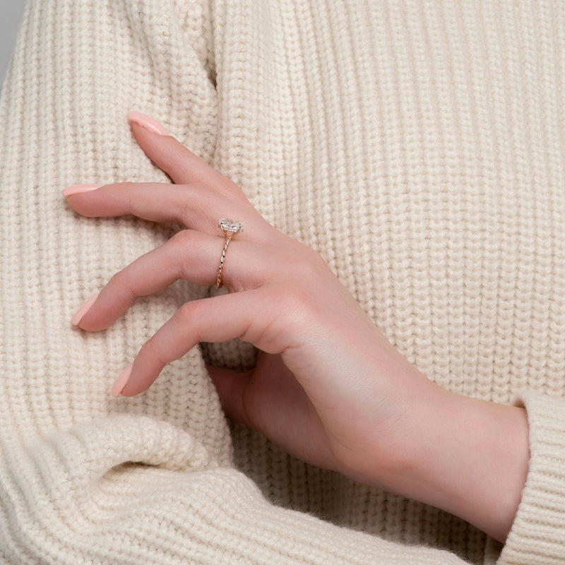 1.0 -3.0 CT Oval Cut CVD Diamond Hidden Halo Engagement Ring