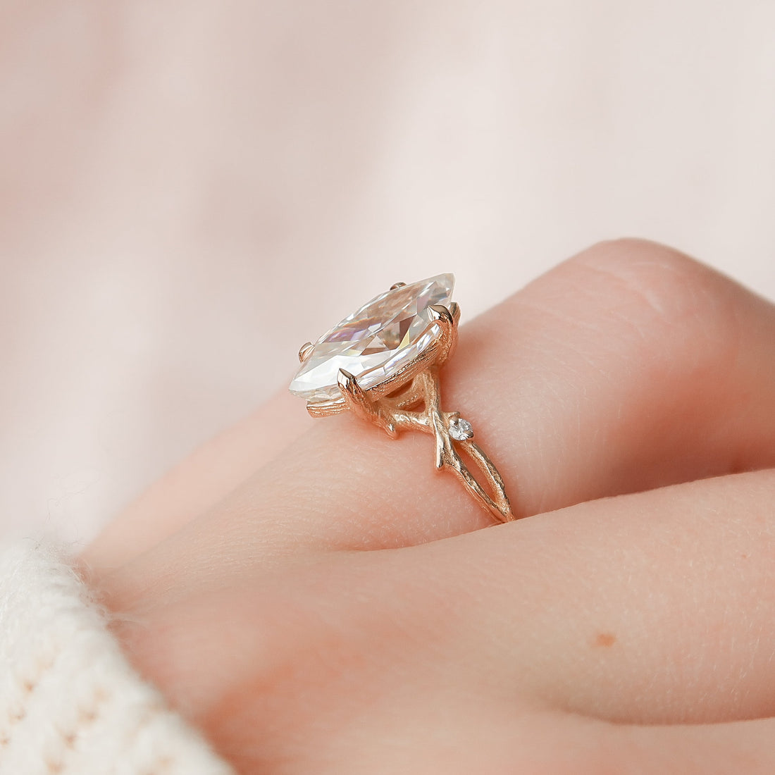 2.0 - 4.0 CT Marquise Cut CVD Diamond Twig Style Engagement Ring