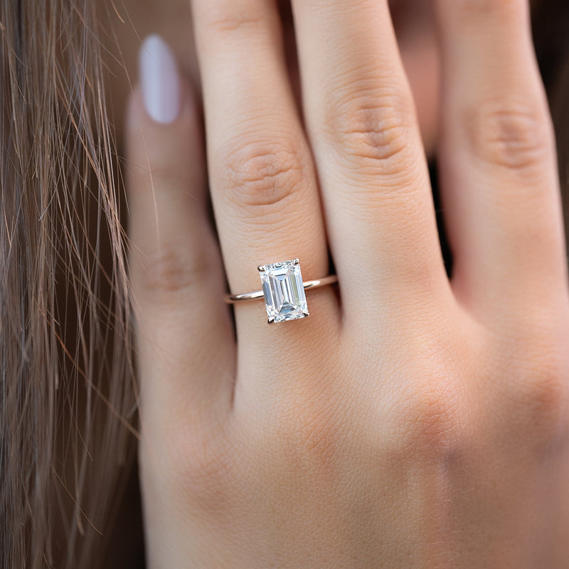 2.0 - 3.0 CT Emerald Cut CVD Diamond Solitaire Engagement Ring