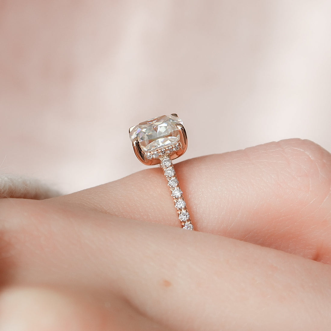 2.0 - 3.0 CT Cushion Cut CVD Diamond Hidden Halo & Pave Engagement Ring