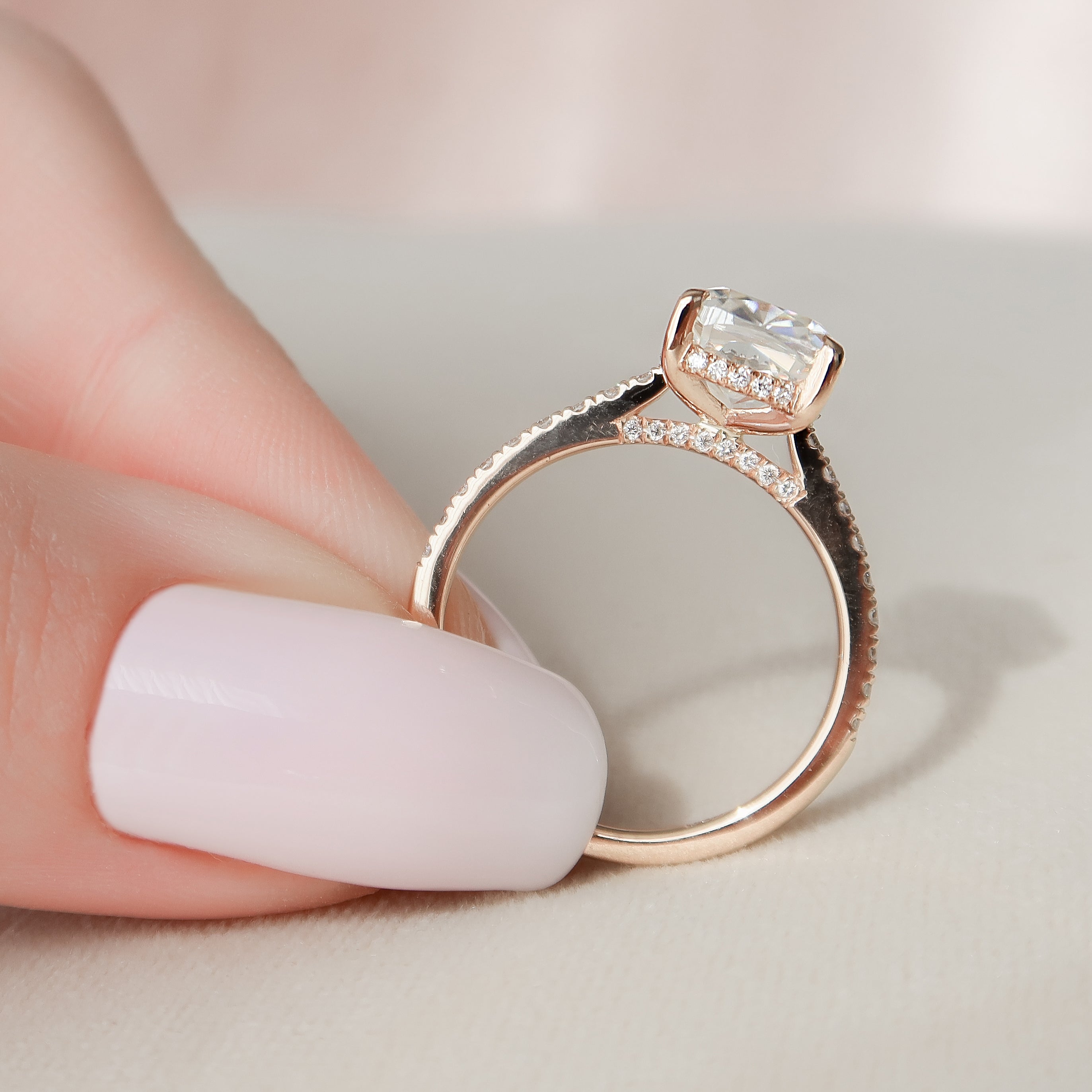 2.0 - 3.0 CT Cushion Cut CVD Diamond Hidden Halo & Pave Engagement Ring