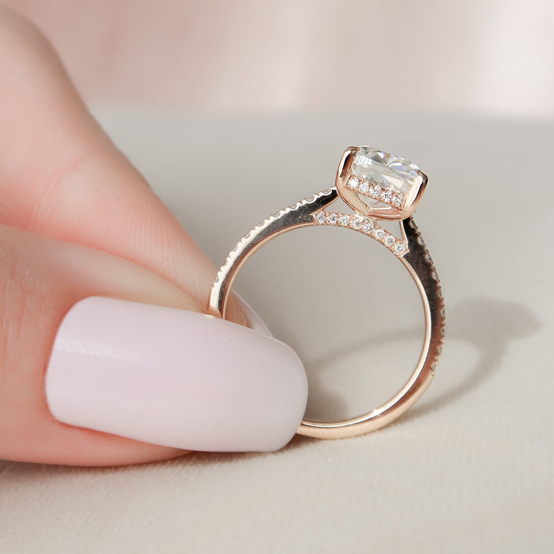 2.0 - 3.0 CT Cushion Cut CVD Diamond Hidden Halo & Pave Engagement Ring
