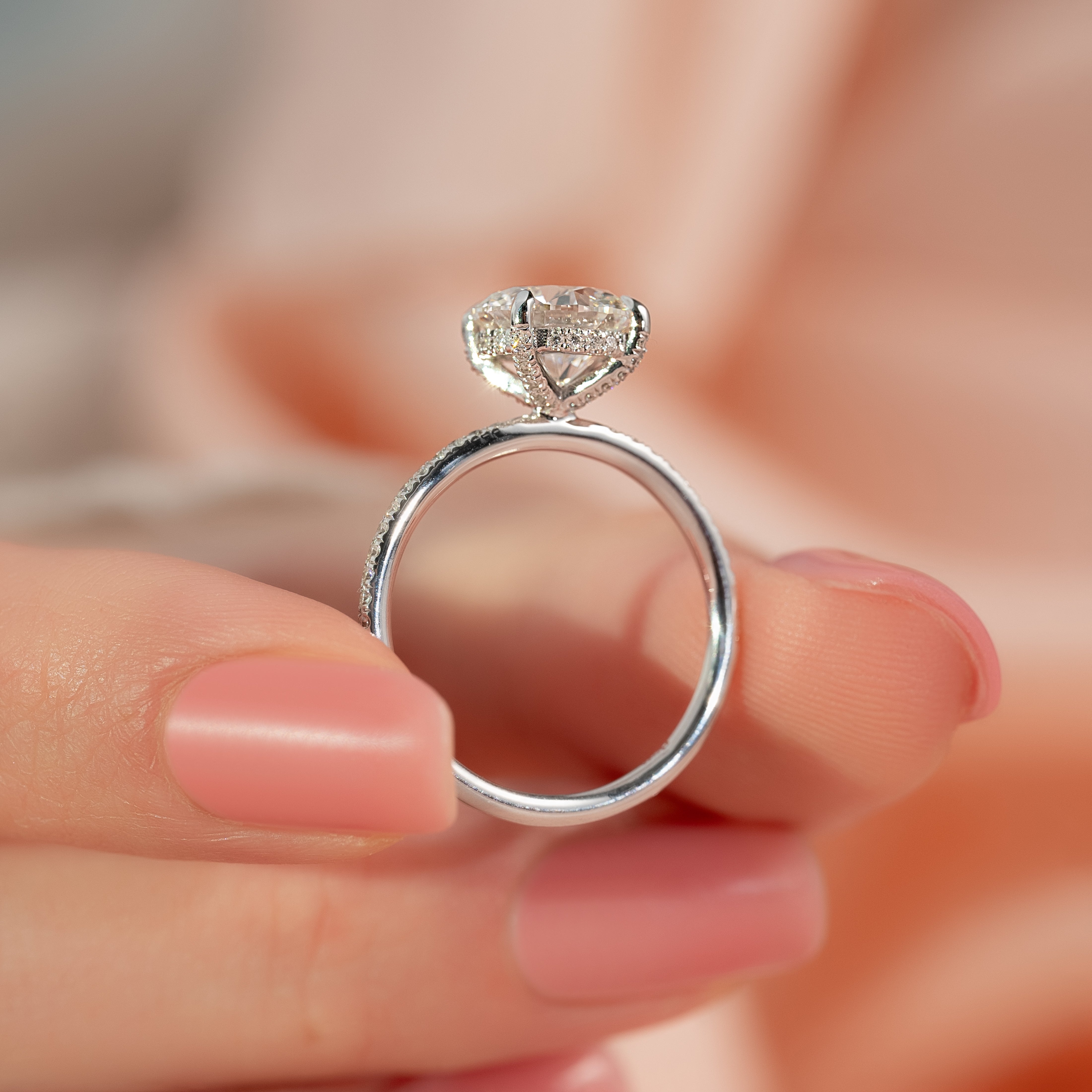 1.0 - 3.0 CT Round Cut CVD Diamond Hidden Halo & Pave Engagement Ring