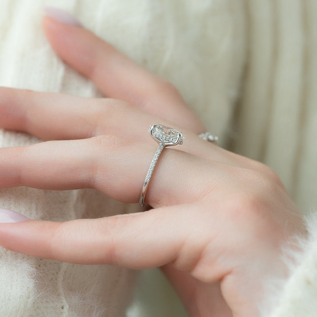 2.0 - 4.0 CT Oval Cut CVD Diamond Hidden Halo & Pave Engagement Ring
